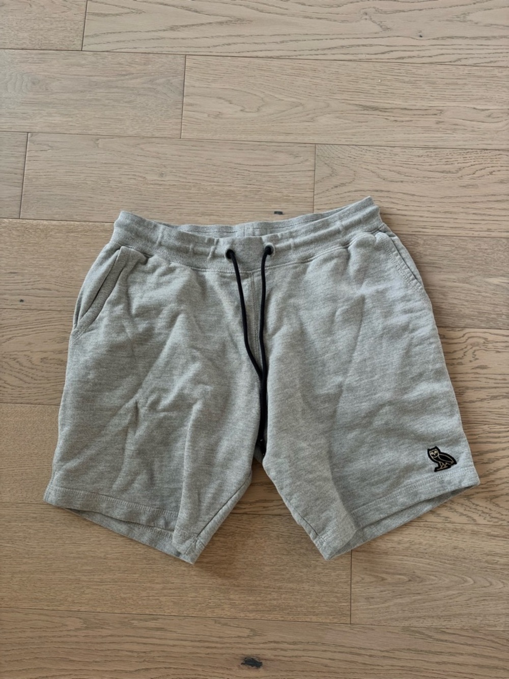 OVO Men's Grey Drawstring Athletic Shorts with Embroidered Owl Logo